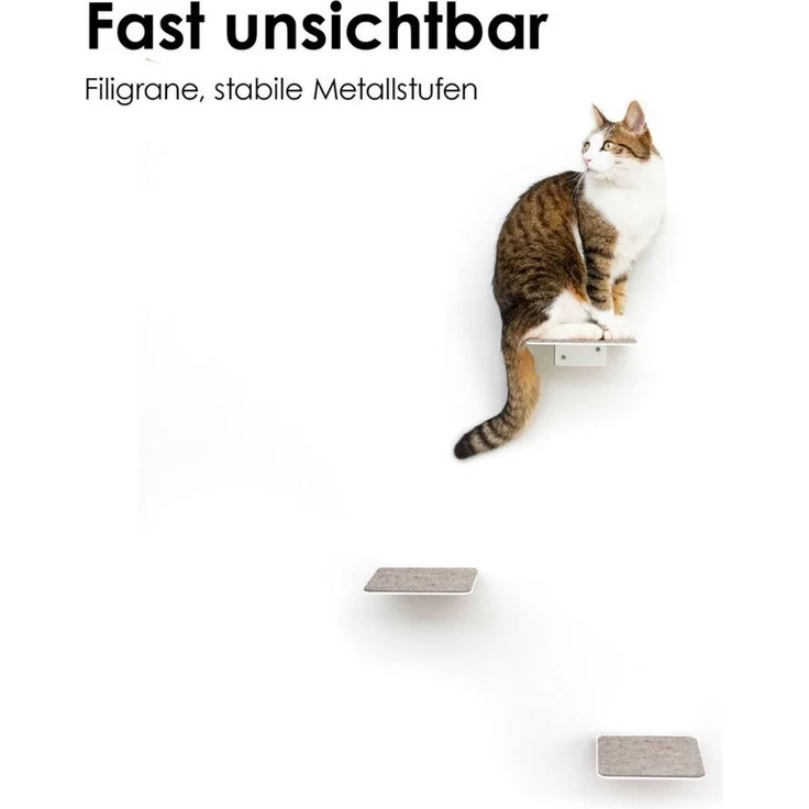 LucyBalu Katzen-Kletterwand Katzentreppe, Katzen Kletterwand, Katzenleiter, Katzenstufen, 3er Set, Pulverbeschichtetes Stahlblech mit Filzauflagen – Bild 3