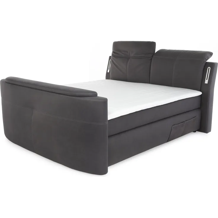 'Movie-Star' Boxspringbett inkl. Topper, LED-Beleuchtung und TV-Lift, grau, 180x200 cm