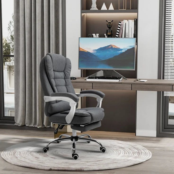 Vinsetto Bürostuhl, Eisen, Leinen, Schaumstoff, Nylon, Grau, 65L x 70B x 110-118H cm – Bild 2