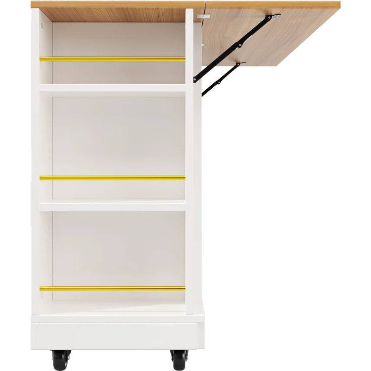 Servierwagen Kücheninsel MDF ausziehbar klappbar 120cm Skandinavisch 3D-Schranktüren Metallgriffe,Weiß – Bild 9
