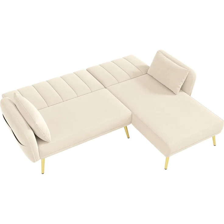 Merax Modernes Klappsofa, L-förmiges Sofa, Schlafsofa mit Zusatzecke, Ecksofa mit Schlaffunktion, Beige – Bild 8