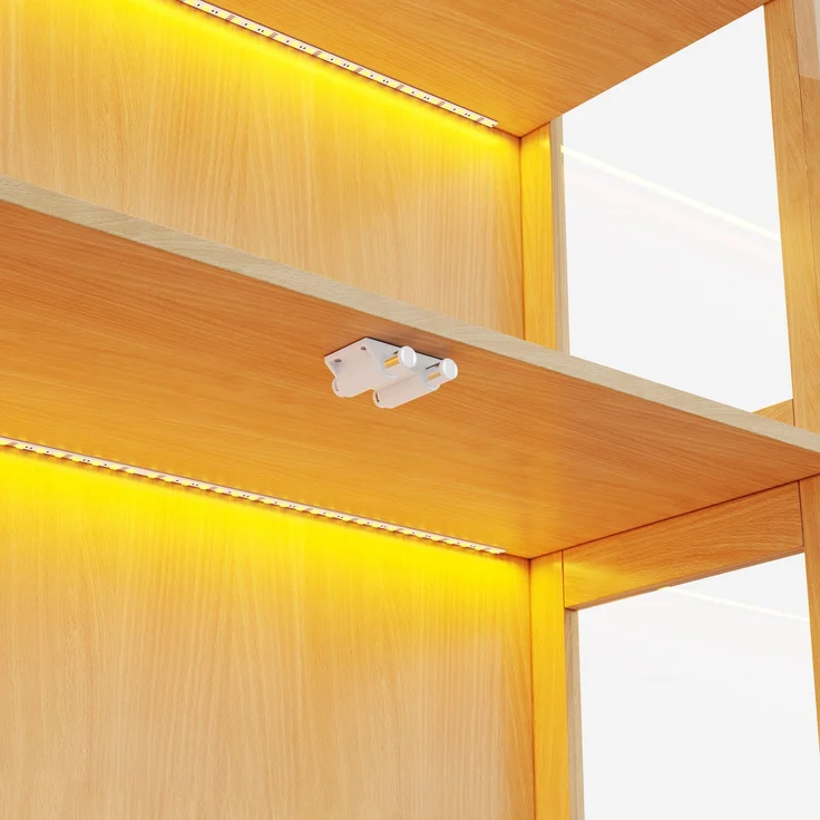 Flieks LED-Vitrinenschrank 80 x 35 x 170 cm mit 4 Glastüren, 4 Ablagen und App-Steuerung, Naturholzfarbe – Bild 9