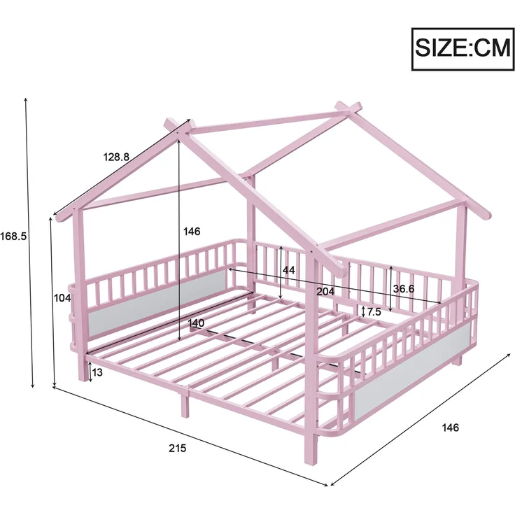 ZUBALIYA Kinderbett 140 × 200 cm, Metall, Schutzgitter, Rosa – Bild 5