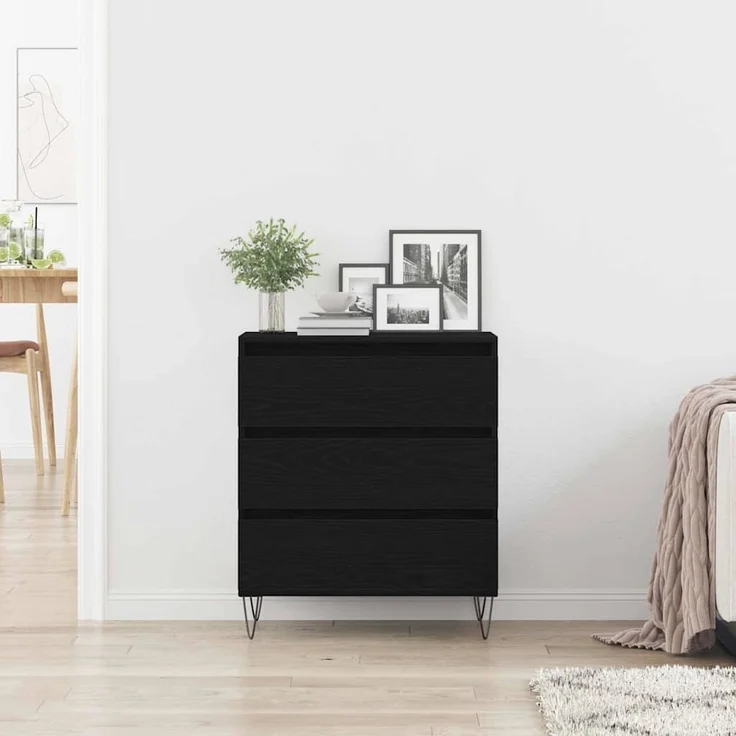 vidaXL Sideboard Schwarz Eichen-Optik 60 x 35 x 70 cm Holzwerkstoff 863497 – Bild 3