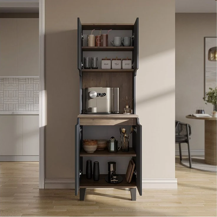 Roomart Küchenbuffet DEFNE mit Nische Kaffeebar Mikrowellenschrank Vorratsschrank, 5 Farben Offene Nische für Kaffeemaschine, 4 Türfächer – Bild 4