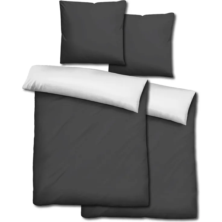 Doppelpack Sleezzz® Renforcé Wendebettwäsche dunkelgrau/weiß 135x200 + 80x80 cm