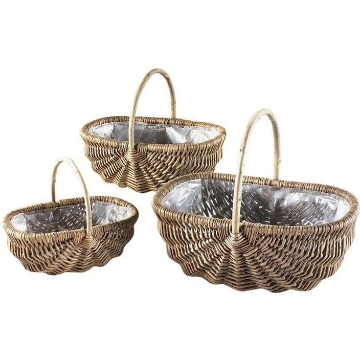 Kobolo Dekokorb Weidenkörbe mit Griff mit Folie ausgeschlagen S/3 (3 Stück) – Bild 4