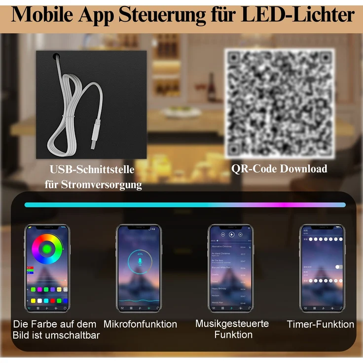 Ausziehbarer Esstisch mit LED-Beleuchtung 110/140x80x75 cm, Holzoptik, schwarzer Schrank & 2 Schubladen – Bild 6