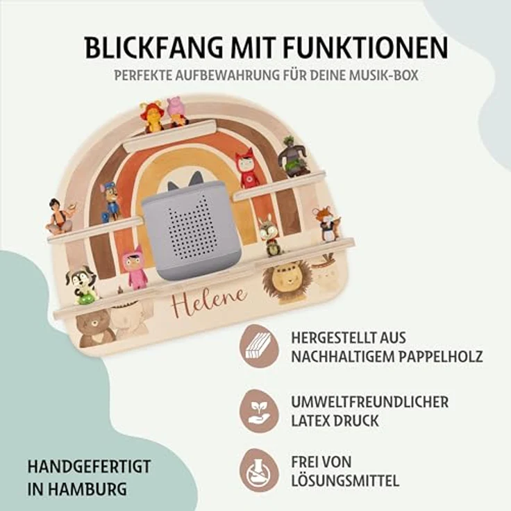 Kidsmood - Tonie Regal fürs Kinderzimmer– Liebevoll gestaltetes Wandregal mit abgerundeten Ecken & Kanten für Toniebox 2 mit Namen & Metallplättchen | Personalisierte Geschenke für Kinder – Bild 6