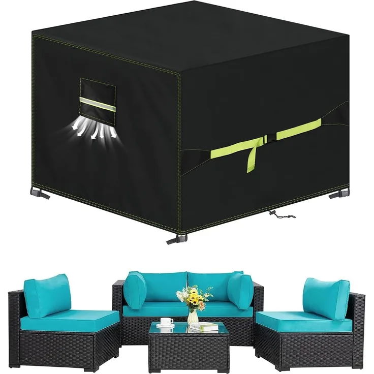 VDISRR Abdeckhaube Gartenmöbel, 420D Oxford Abdeckhauben Für Tische 250 x 250 x 90 cm,Gartentische Schutzhülle mit Belüftungsöffnungen Wasserdicht, UV-beständig, Staubfest, Winterfest für Terrassenmöbel