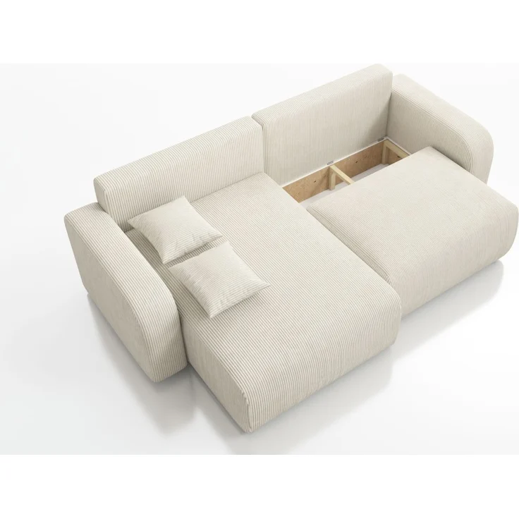 Wohnero24 Habana Mini Ecksofa 248x153 cm mit Schlaffunktion 204x133 cm – Eckcouch mit Bettkasten – Cord Creme Sofa L-Form – Wohnlandschaft Klein – Universal Montierbar – Bild 7