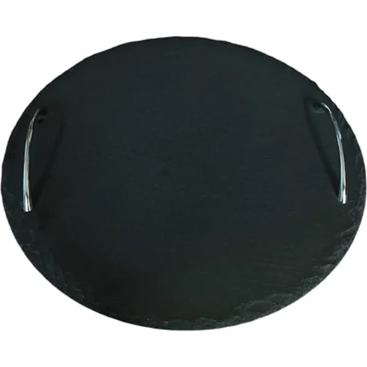 hausleben Servierplatte Schiefertablett mit 2 Metallgriffen – Ø 30 cm, (1-tlg), Servierbrett aus Naturstein für stilvolles Anrichten & Dekorieren