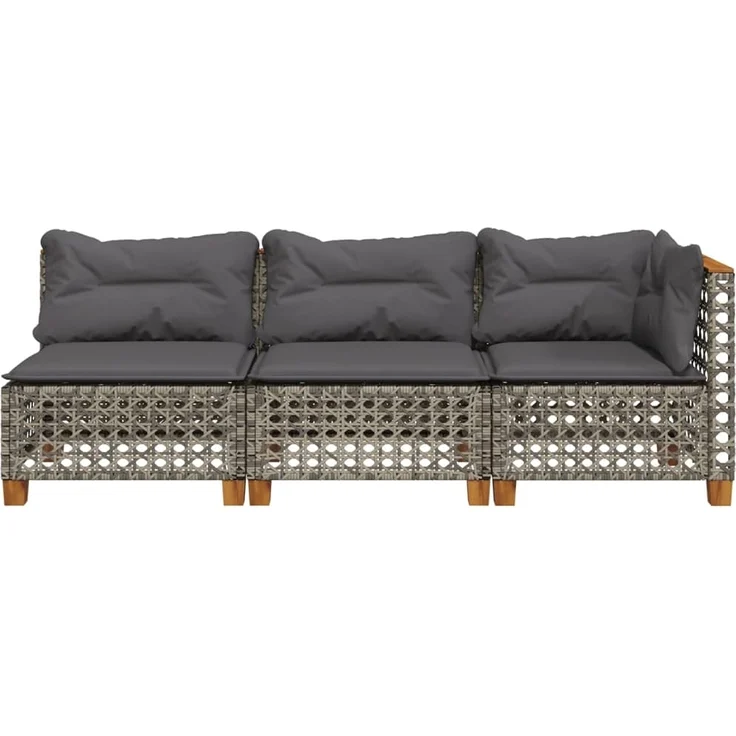 vidaXL Gartensofa mit Kissen 3-Sitzer Grau Poly Rattan 365942 – Bild 3