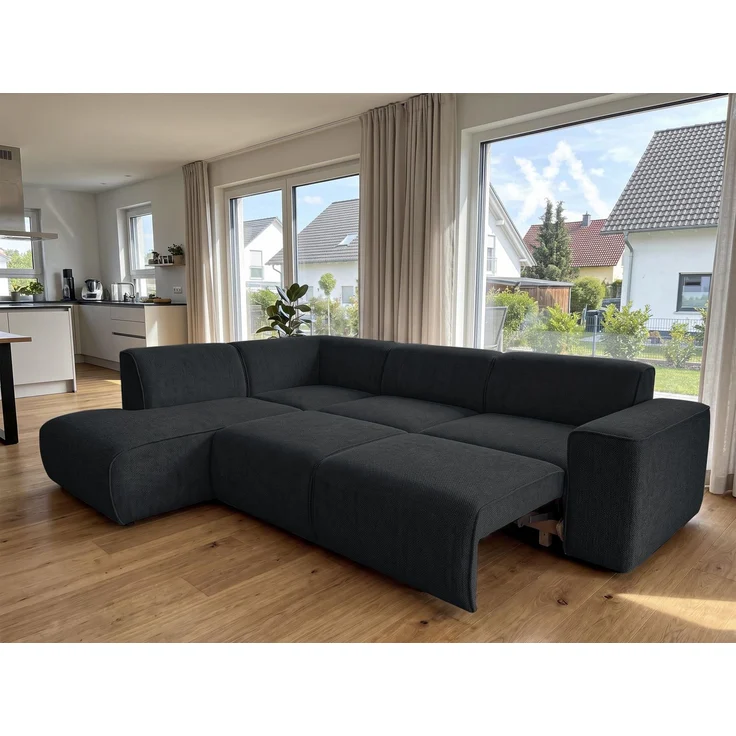 AX LIVING Wohnlandschaft mit Schlaffunktion Ruyam Ecksofa Schwarz L – Bild 2