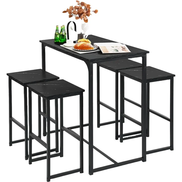 Bartisch Set Barhocker 4 Industriestil 100x50x90cm Schwarz – Bild 1