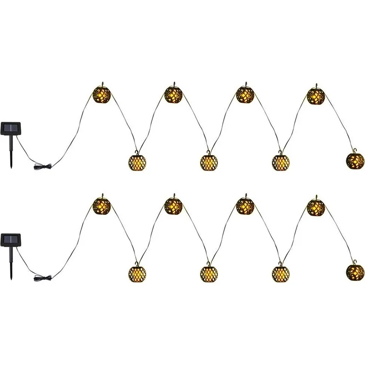 LED Solar Lichterkette, 16x Kugel, Flammen-Effekt, L 200 cm