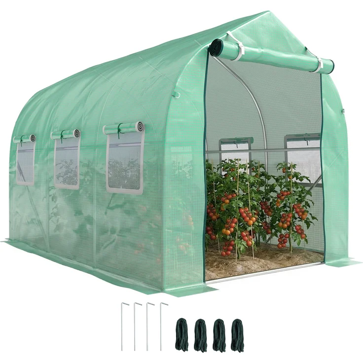 MELAYR, Tunnelgewächshaus 3x2x2 m mit 6 Mesh-Fenstern und Tür, Obstgarten-Gewächshaus für Terrassen-Grüngarten, Grün – Bild 1