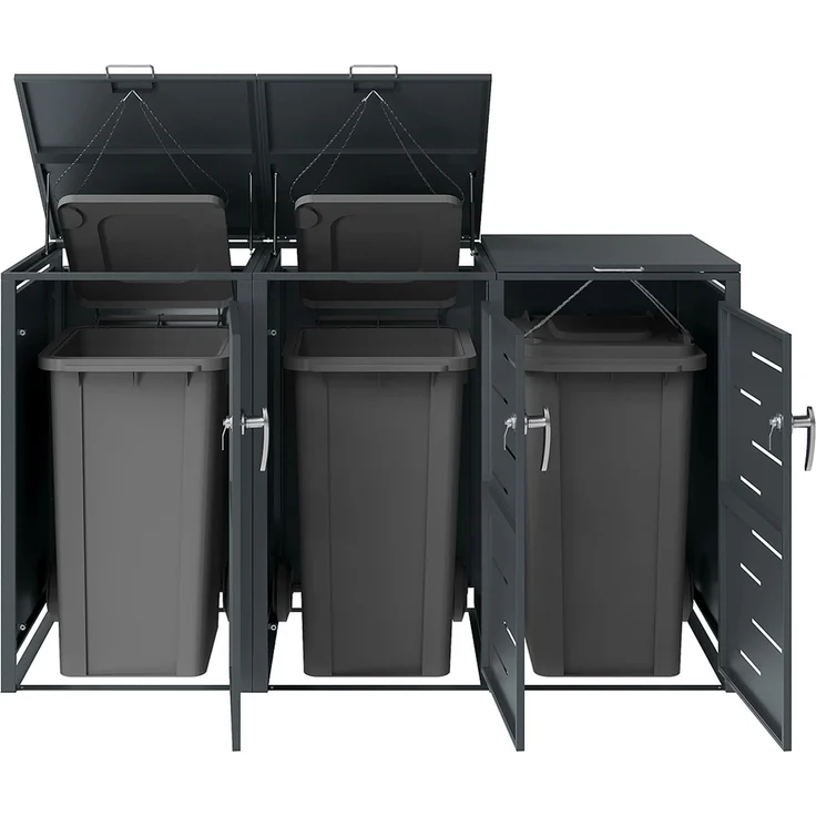 STEELSØN 'Diorus' Mülltonnenbox 3er je 240 Liter, anthrazit, Mülltonnenverkleidung aus Stahl mit Sichtstreifen, wetterfest, 116x80x203 cm, abschließbare Müllbox für 3 Tonnen – Bild 11
