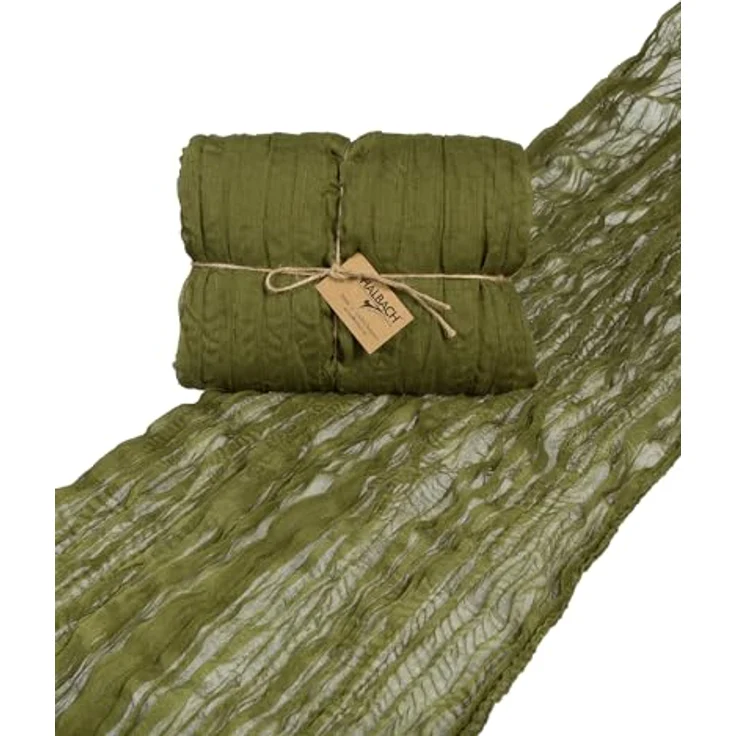 Halbach Seidenbänder Tischläufer | Breite: 70 cm Länge: 3 m | waschbarer Tischläufer für Hochzeiten, Geburtstage oder Tischdeko | schmale Tischdecke in Baumwoll-Optik | Farbe: olivgrün – Bild 2