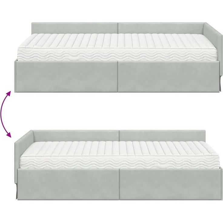 vidaXL Eckbettgestell mit Matratze Sonstiges 2 pcs Hellgrau Samt 3393614 – Bild 12