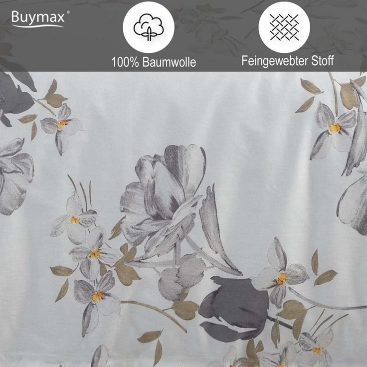 Buymax Bettwäsche, Renforcé, 2 teilig, Bettbezug-Set 155x220 cm 100% Baumwolle mit Reißverschluss Blumen Weiß – Bild 3