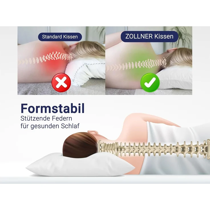 ZOLLNER Kopfkissen, Füllung: 100% Gänsefedern Klasse 1, Seitenschläfer, Rückenschläfer, Bauchschläfer, 40x80 cm, 100% Baumwolle, vom Hotelwäschespezialisten – Bild 5
