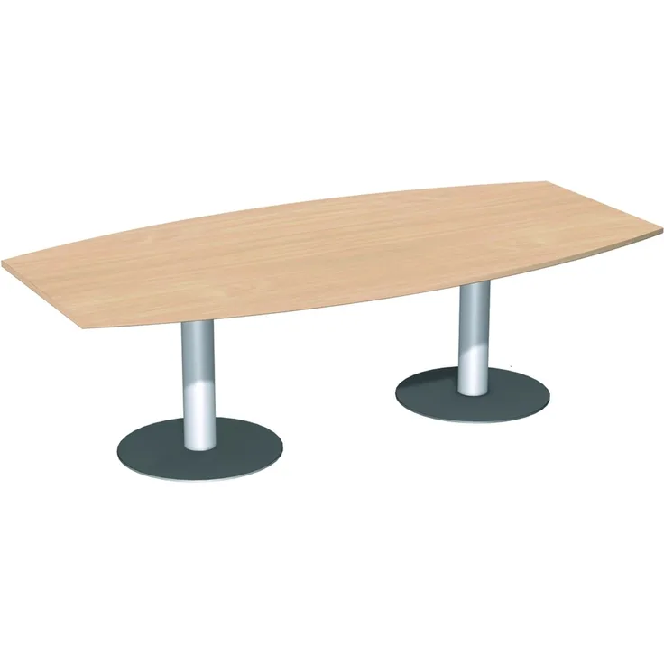 Konferenztisch Tellerfuß, Faßform, 240x80-120cm, Buche