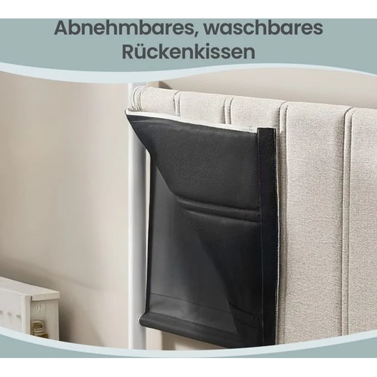 VASAGLE Bettgestell, 140 x 200 cm, hochklappbar Lattenrost, Stauraum unter dem Bett, mit Kopfteil, beige – Bild 3