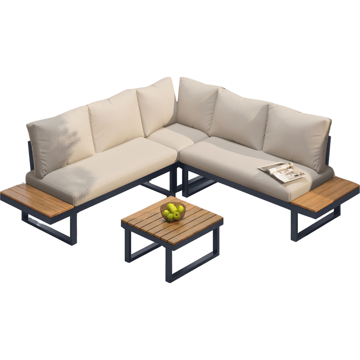 Merax Gartenlounge-Set, 5-Sitzer Gartenmöbel mit 5-Winkel-verstellbare Lehne, Beige + Grau – Bild 10
