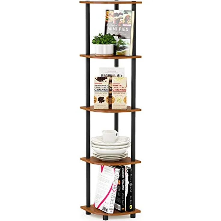 Furinno Eckregal mit 5 Ebenen, Mehrzweckregal, Verbundholz, PVC-Rohre, Kirsche hell, 29. 46x29. 46x146. 56 cm – Bild 7