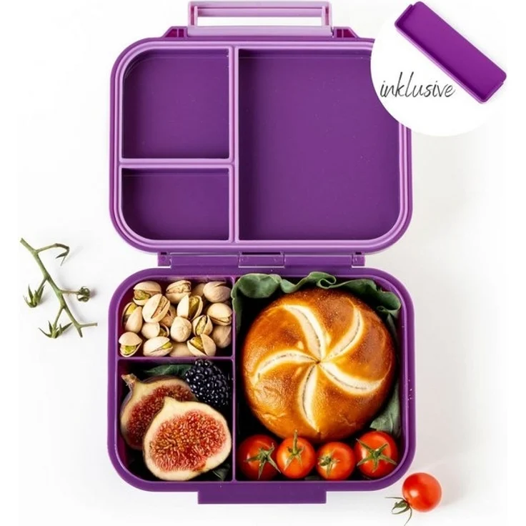 LEKKABOX Lunchbox Mini Kinder Bentobox, 3 Fächer - Brotdose Vesperdose Brotbüchse, Für feuchte Lebensmittel auslaufsicher, inkl. extra Trenner – Bild 4