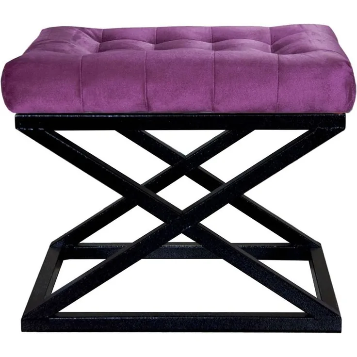 Atelier Del Sofa Stylish Pouffe with Metal Frame, 50 x 42 x 40 cm | 100% Polyester Babyface Fabric in Black & Purple | Perfect for Modern Living Spaces