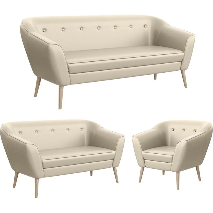 MEBLINI Sofa-Set DORIS 3+2+1 - Creme Kunstleder - für Wohnzimmer - Mini Lounge für sechs Personen - Küchensofa - Sofa Klein - Sitzgarnitur - Polstergarnitur - Sofagarnituren – Bild 1