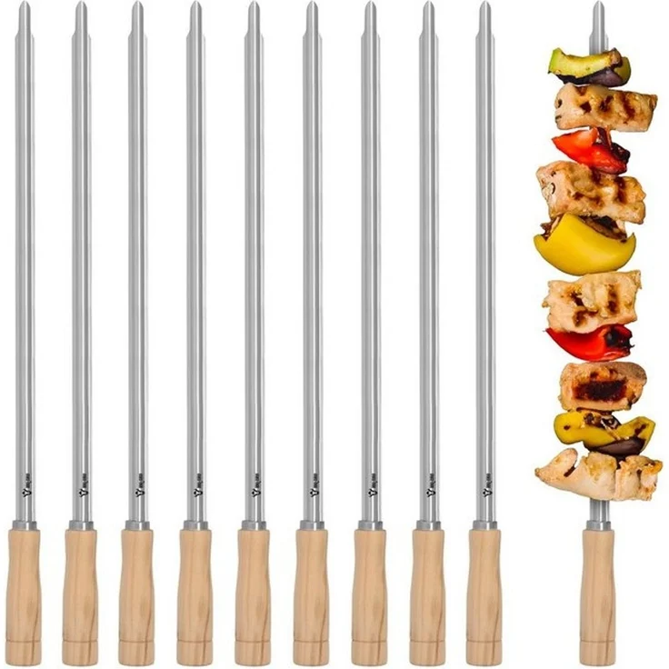 BBQ-Toro Grillspieß Edelstahl Grillspieße mit Holzgriff (10 Stück), 56 cm, Churrasco (Set, 10-St, 10 Stück), Halter mit Grillspießen, für z.B. Schaschlik, Gemüse, aus Edelstahl – Bild 4