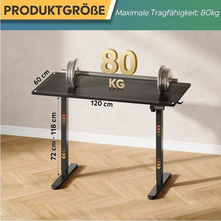 DEVAISE Schreibtisch Höhenverstellbarer Schreibtisch elektrisch 100×60 cm (Höhenverstellung 72–118 cm, Memory-Funktion für 3 Höhen, leise <50 dB, 140x70 cm 1 Tisch), Ergonomischer Computertisch für Büro, Home Office, Farbe Eiche – Bild 3
