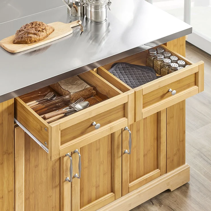 SoBuy FKW130-N Kücheninsel, Spanplatte, Melamin, Bambus, 107 x 92,5 x 43 cm – Bild 10