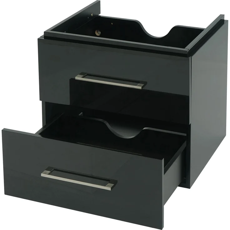 MCW Premium Waschbeckenunterschrank D16, 60 cm, Schwarz, Soft-Close-System, Wandmontage, 2 Schubladen mit Siphon-Aussparung
