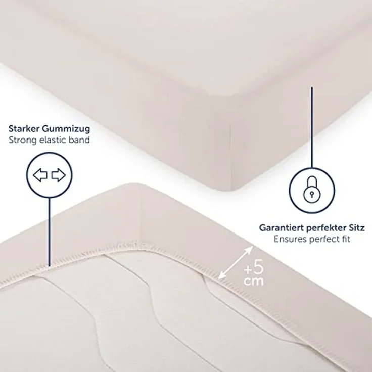 Blumtal® Premium Spannbettlaken 200x200 cm Jersey Boxspringbetten im 2er Set - OEKO-TEX zertifiziertes Bettlaken 200x200 cm Baumwolle 100% - Spannbetttuch 200x200 Boxspringbetten - Bettlaken - Elfenbein – Bild 4