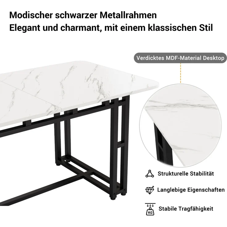 Esszimmer-Set 5-teilig mit Tisch 120x70 cm & 4 Grün Samtstühlen, Küchentisch, stabiler Essbereich für Wohnzimmer und Küche – Bild 5