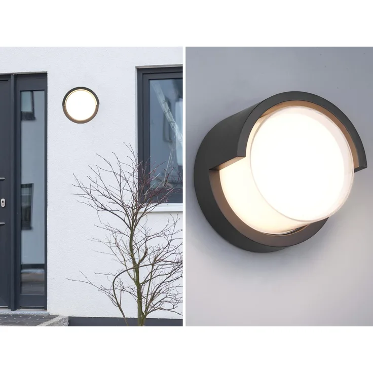 LED Außenwandleuchte PUNO Schwarz Fassadenbeleuchtung IP54 rund Ø 15cm