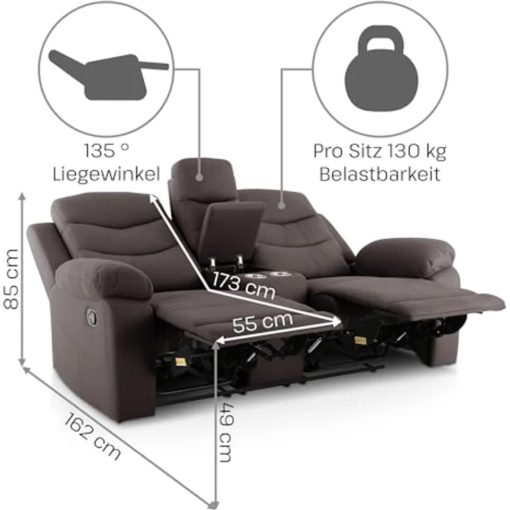 Raburg 2-Sitzer Kinosessel, 2er-Fernsehsessel, mechanisch, Pixx, mit Relaxfunktion, für 2 Personen, Belastbarkeit je Sitzplatz 130 kg – Bild 9