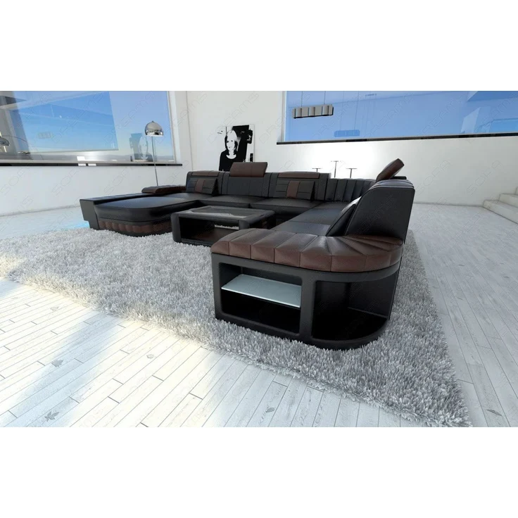 Mini XXL Leder Wohnlandschaft Bellagio - Kunstleder - Schwarz-Dunkelbraun - Links – Bild 5