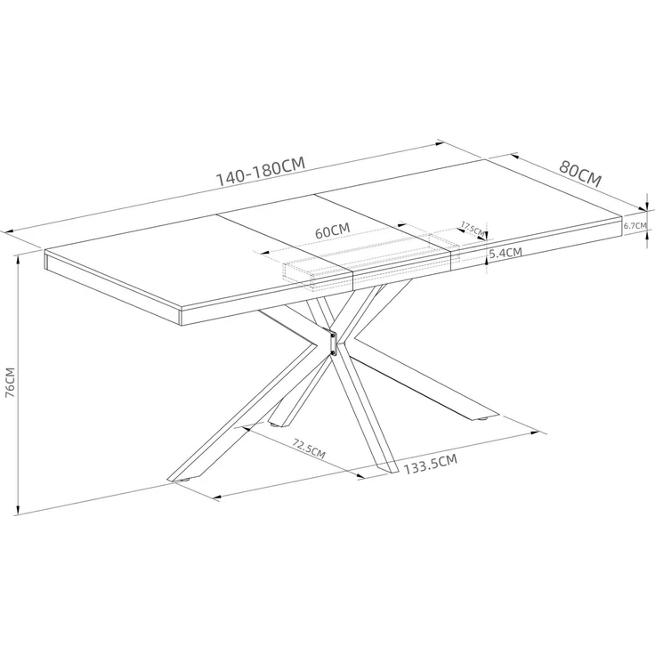 Esstisch 140-180x80x76 cm aus MDF und Metall mit Hidden Storage und Ausziehfunktion – Bild 6