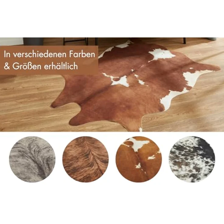 Andiamo Fellteppich Amarillo, fellförmig, Höhe: 4 mm, Kunstfell, gedruckte Kuhfell-Optik, Wohnzimmer, Kundenliebling – Bild 5