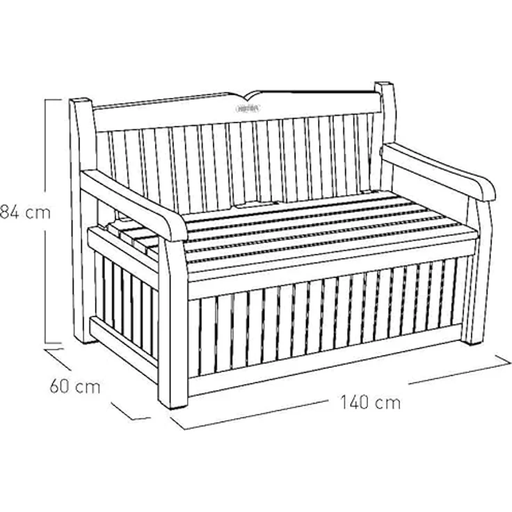 Keter Sitzbank Eden für Balkon und Garten, Gartenbank mit integrierter Kissenbox mit 265 l Stauraum, 140 x 60 x 84 cm, wetterfest, pflegeleicht, beige, Outdoor, Holzoptik – Bild 4