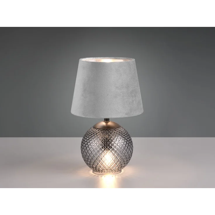 TRIO Leuchten Schreibtischlampe JONNA, Tischlampe mit beleuchtetem Glasfuß und Samt Schirm exkl 2xE14, Ein-/Ausschalter, Leuchtmittel wechselbar, warmweiß - kaltweiß, Leuchtmittel wechselbar max 10W, Schnurschalter Höhe 29cm Ø 18cm – Bild 3