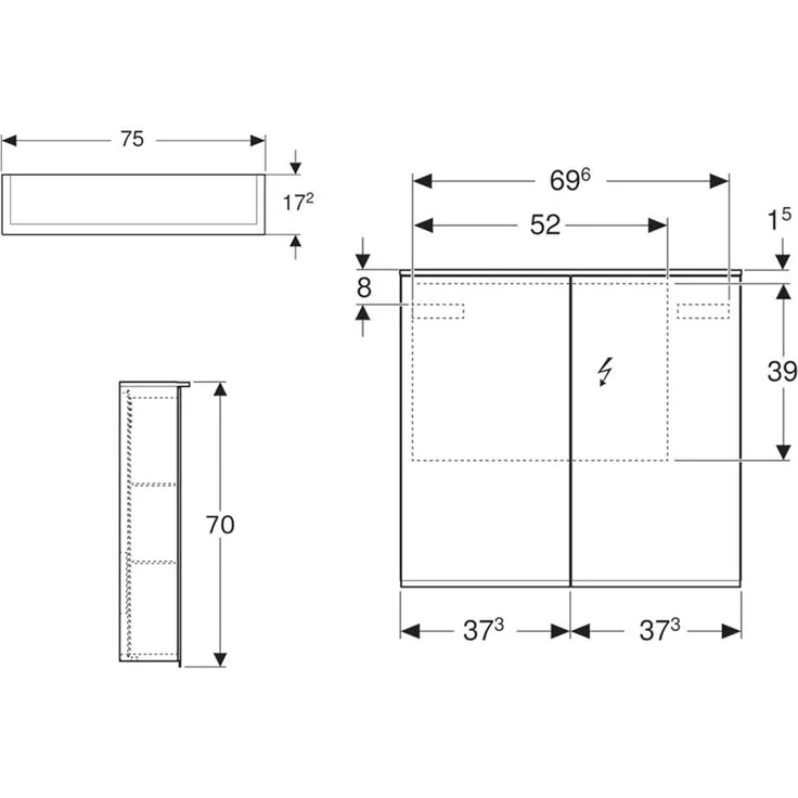 Geberit Option Plus Spiegelschrank mit Beleuchtung, zwei Türen, Breite: 75 cm, 500206001 - 500.206.00.1 – Bild 3