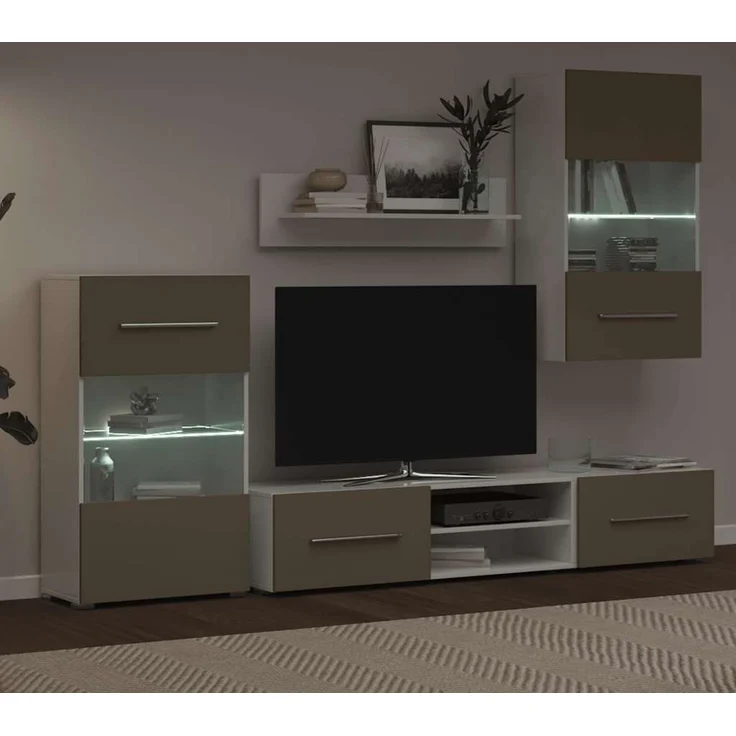 vidaXL 5-tlg. Wohnwand mit LED-Beleuchtung Steingrau Holzwerkstoff 3324233 – Bild 3