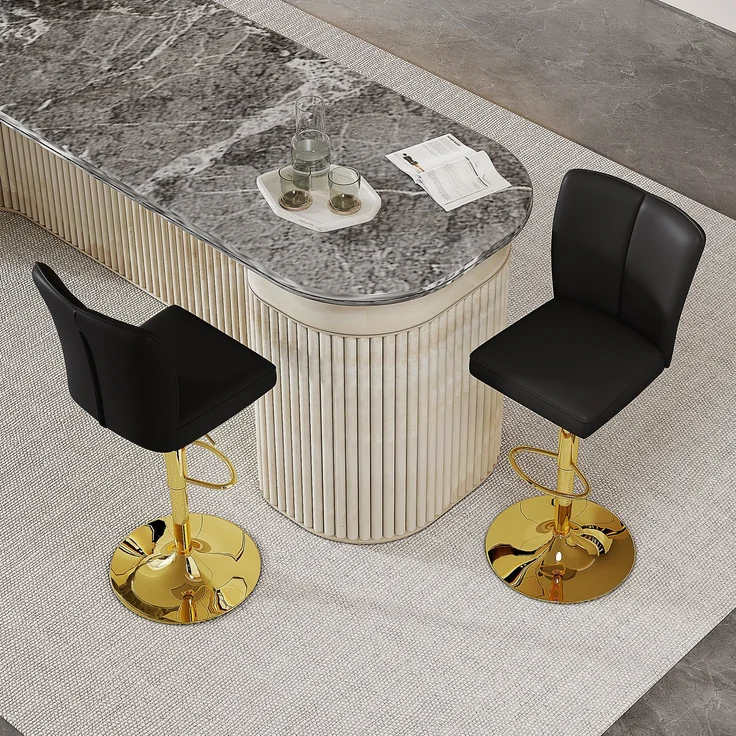 Höhenverstellbarer Barhocker im 2er-Set, 360° drehbar, Luxuriöser Barhocker im Schwarz-Gold-Design aus wasserabweisendem PU-Leder, geeignet für Kücheninseln, Verschiedene Farben erhältlich.--Schwarz + Gold--44.5x44x37cm--YOUDENOVA – Bild 3