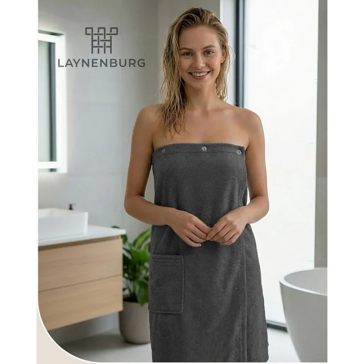 Laynenburg Saunatuch Saunakilt Damen aus Baumwolle Frottee - Saunatuch mit Knopfverschluss, pflegeleichtes Saunazubehör mit Knopfverschluss & Gummizug – Bild 1